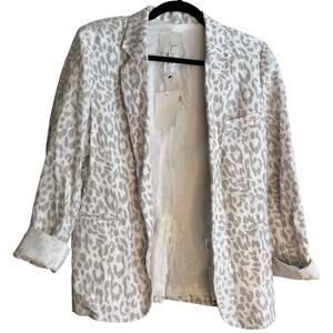 Joie Mehira Blazer Jacket Women 6 Linen Silver Fox Leopard Mobwife Designer NEW